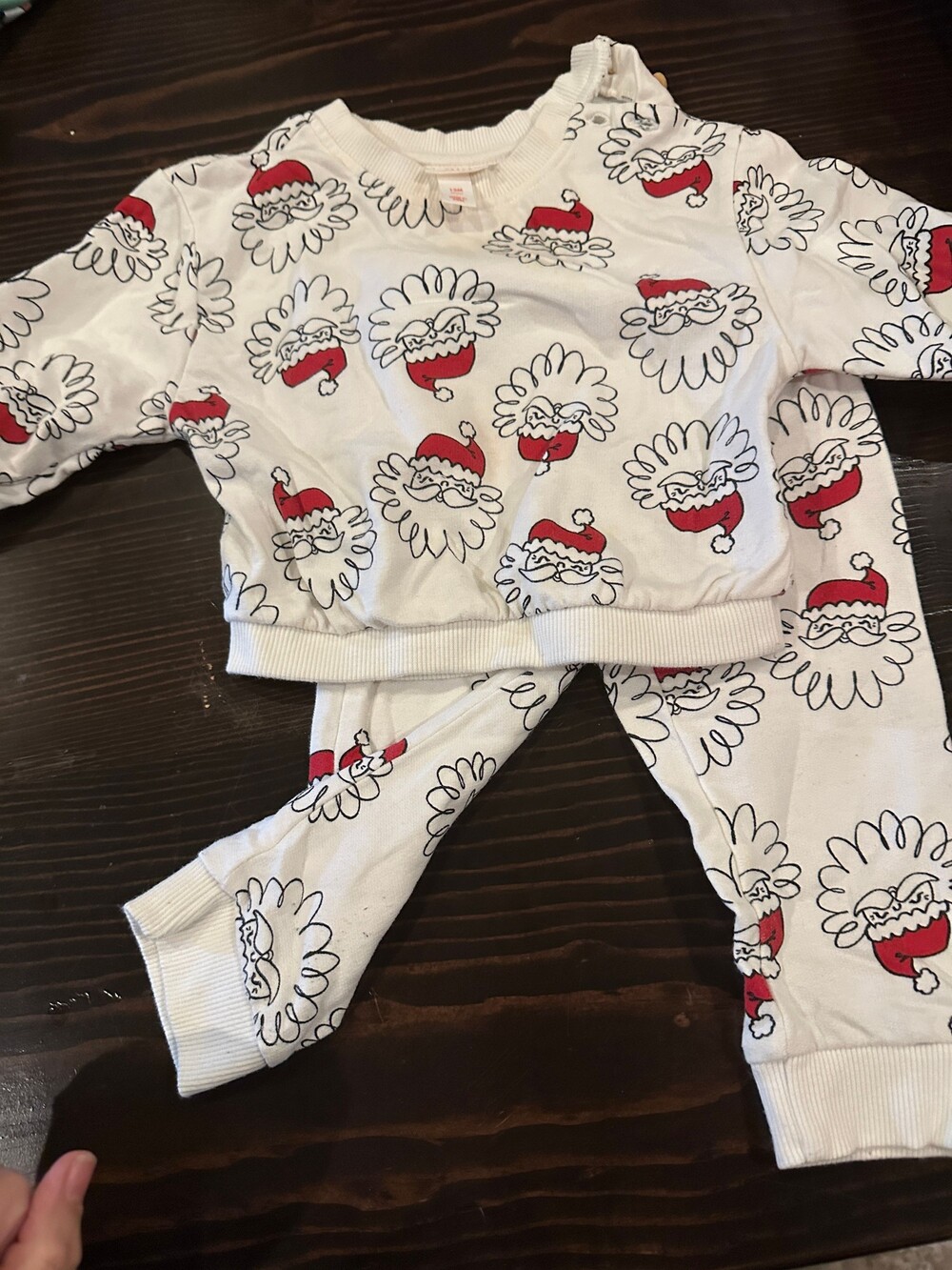 Cat & Jack Baby Pajama Set 12M White Santa Face Print